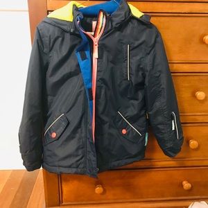 Mini-Boden Girls All-Weather Waterproof Jacket, Navy Rainbow